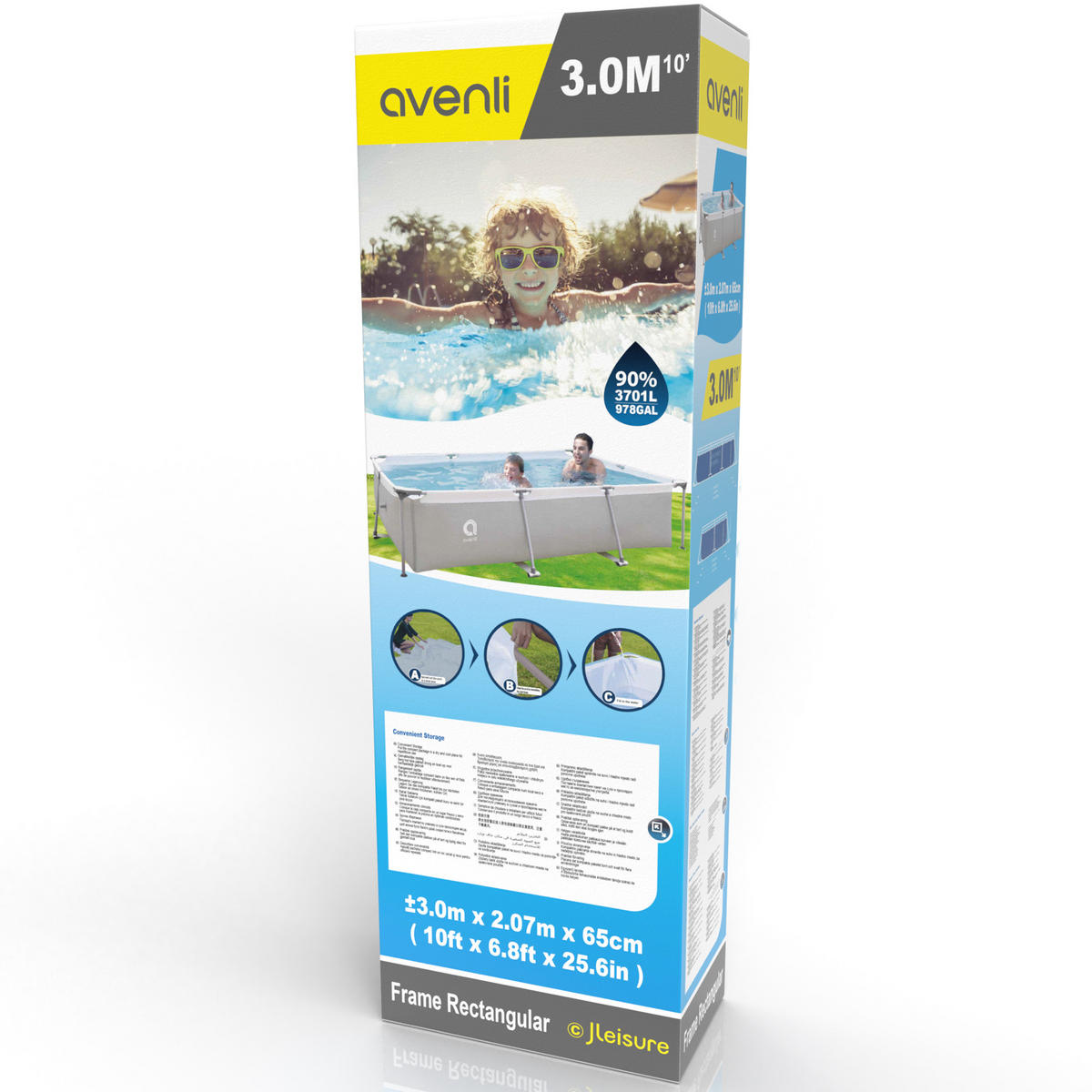 AUFSTELLPOOL Framepool 300 x 207 x 65 cm grau ohne Filterpumpe - Grau, Kunststoff (207/65/300cm) - Avenli