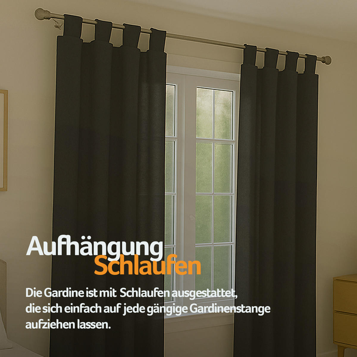 SCHLAUFENSCHAL blickdicht 140x245 cm Schwarz 2er-Pack - Schwarz, Textil (140/245cm)