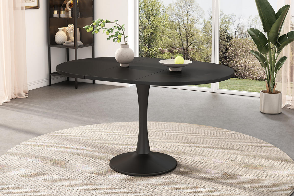 JÍDELNÍ stůl 100/140/100/75 cm černý z MDF rozkládací oválný - černá, kompozitní dřevo (100/140/75cm) - OKWISH