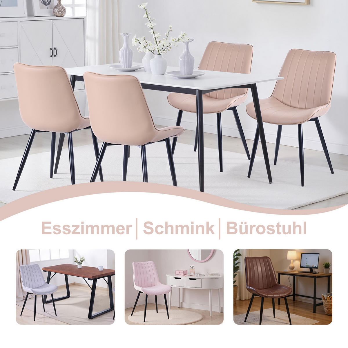 STUHL-SET 2 Stück aus Kunstleder in Modernem Stil-YZ1 - Cognac, Textil/Metall (62.5/88/53cm) - HOMAVO