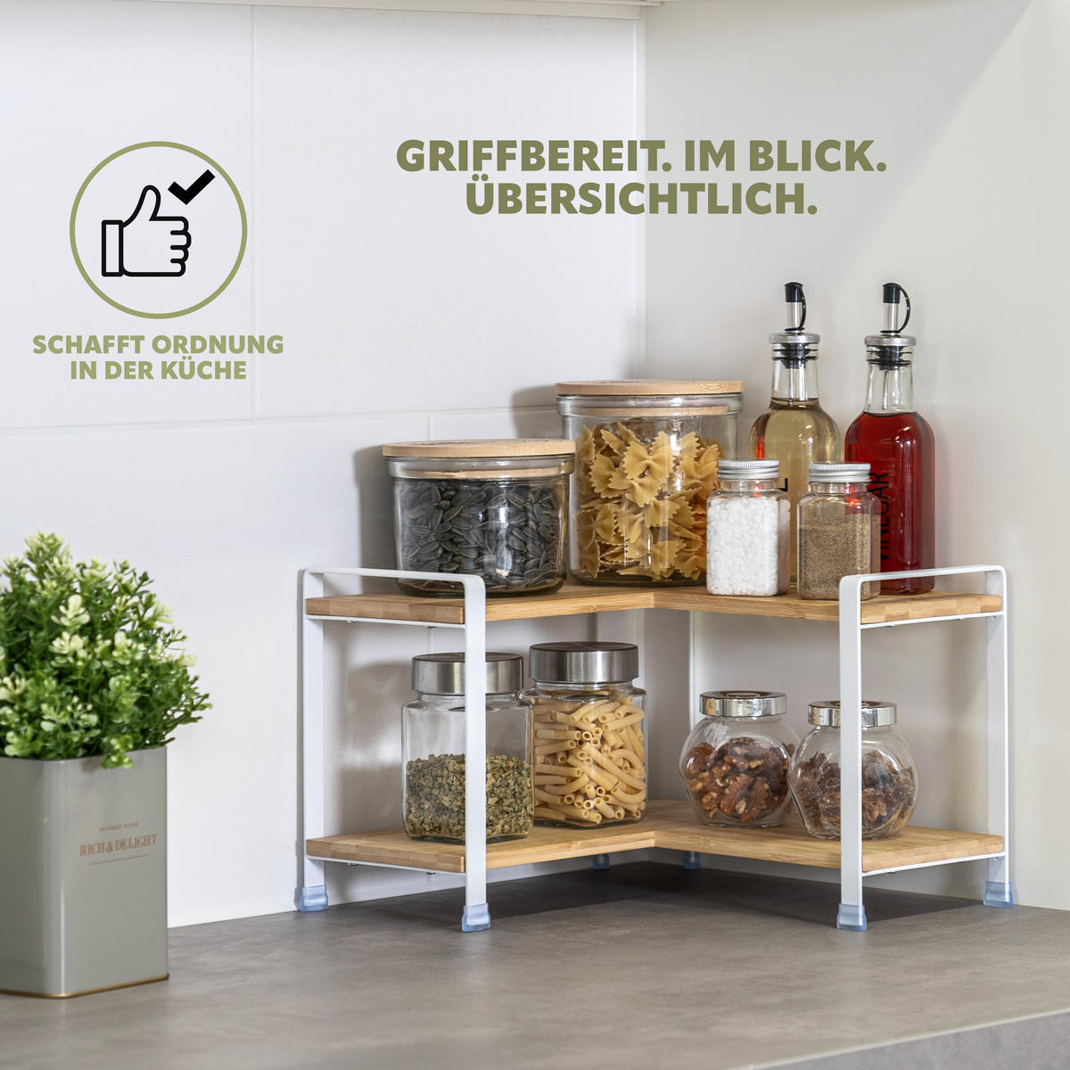 GEWÜRZ-ECKREGAL Bambus/Metall weiß - Weiß, Holz (31.5/21/31.5cm) - eluno