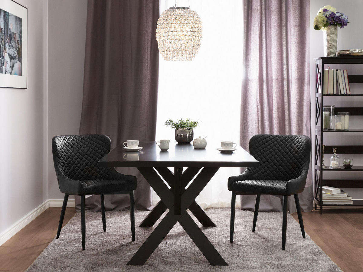 ESSZIMMERSTUHL 2er-Set Kunstleder Schwarz Solano - Schwarz, Textil/Metall (51/82/52cm) - Beliani