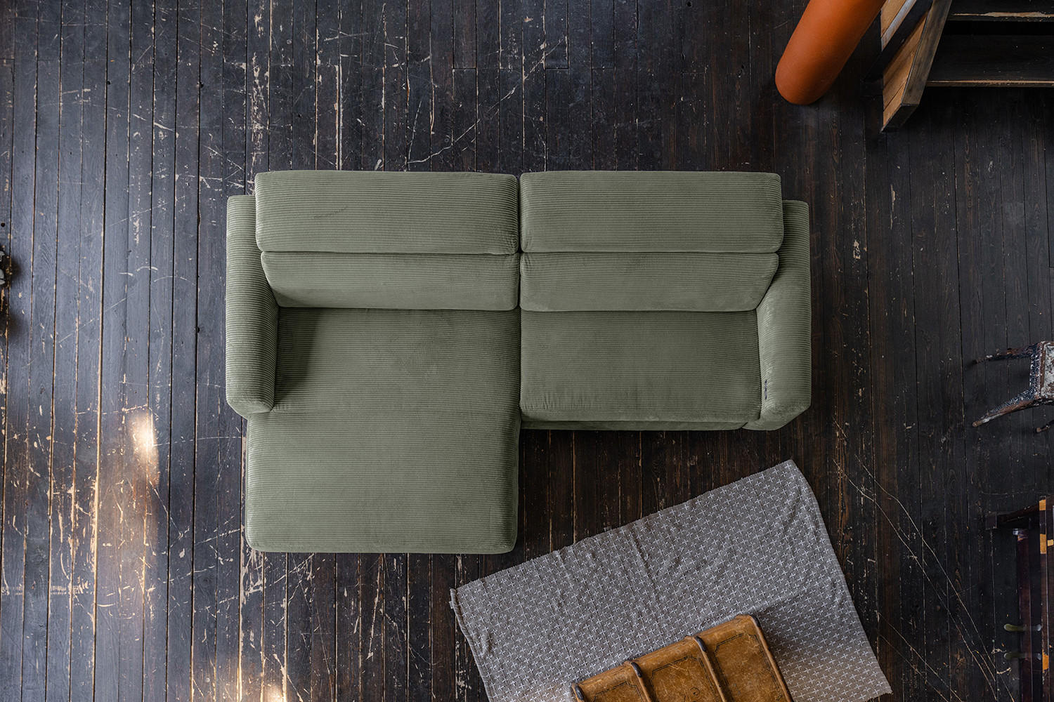 Thumbnail - Kawola Ecksofa, Olivgrün, Textil, Echtholz, 3-Sitzer, Füllung: Komfortschaum, Ottomane links, L-Form, 282x177 cm, Wohnzi...