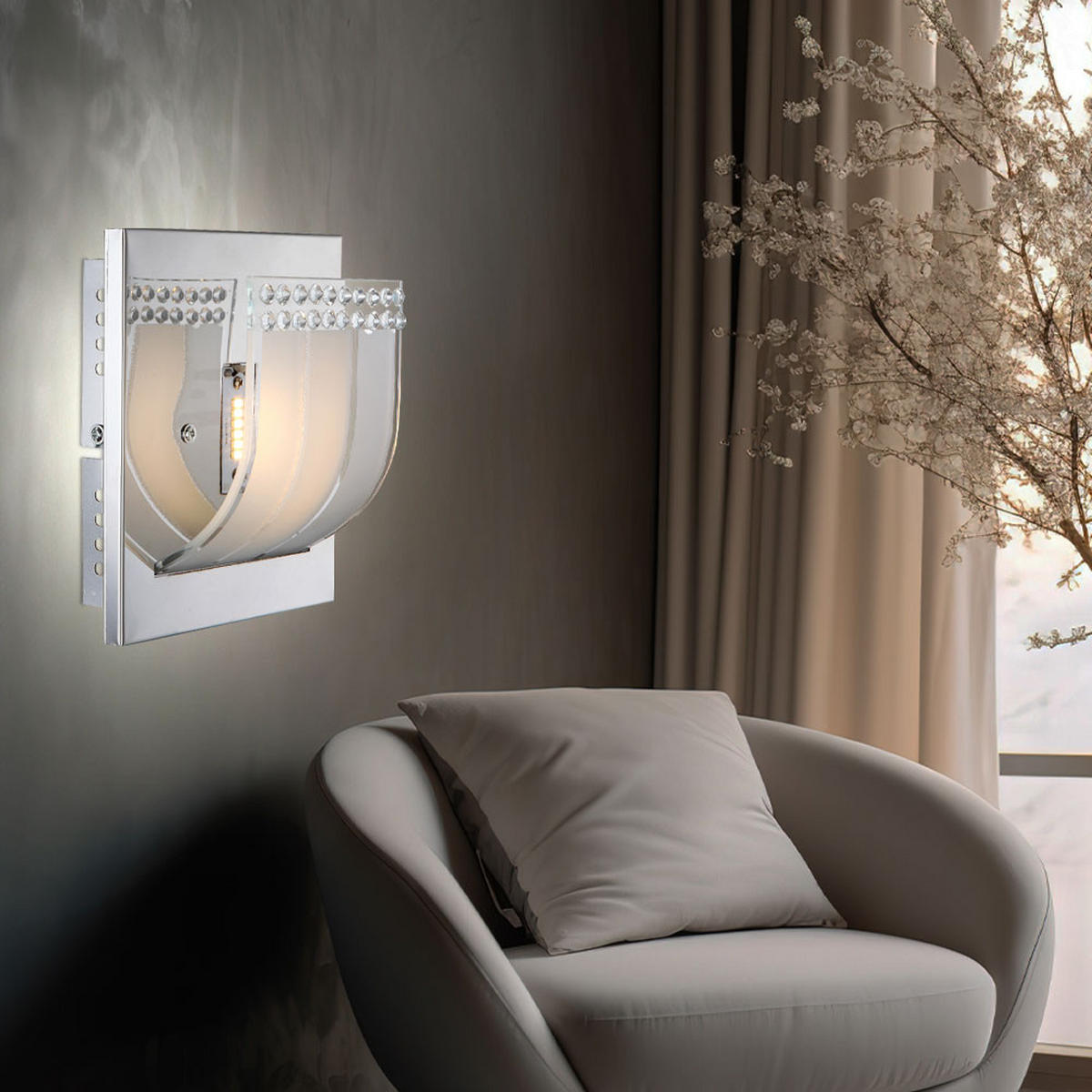 LED WANDLEUCHTE Metall Kristalloptik Silber 2er Set - Silberfarben, Glas (16/9/14cm) - Globo Lighting