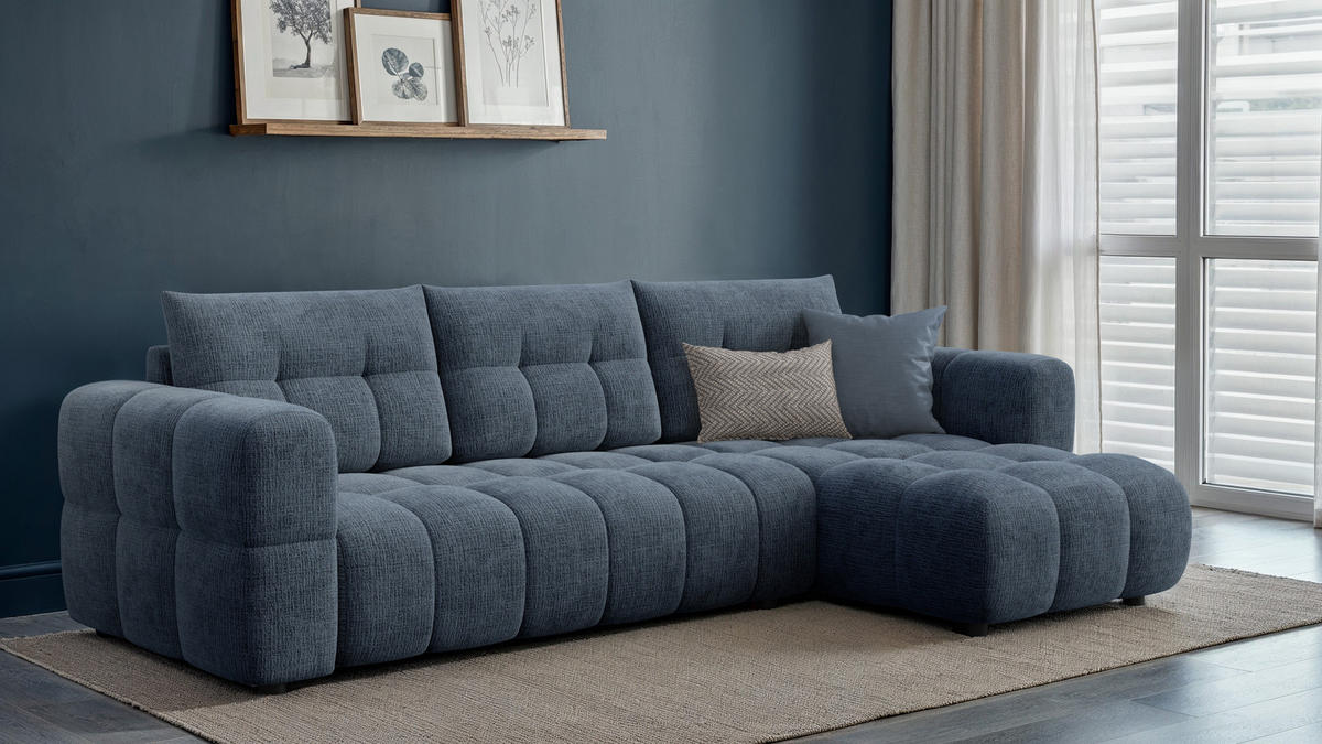 ECKSOFA CLOUDI 4-Sitzer rechts, marineblau - Blau/Schwarz, Holz/Textil (294/160cm) - Courtois Laville