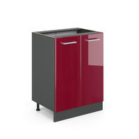 KÜCHENUNTERSCHRANK R-Line Rot Hochglanz 60 cm ohne Arbeitsplatte - Bordeaux/Anthrazit, Holzwerkstoff (60/81.6/46cm) - Vicco