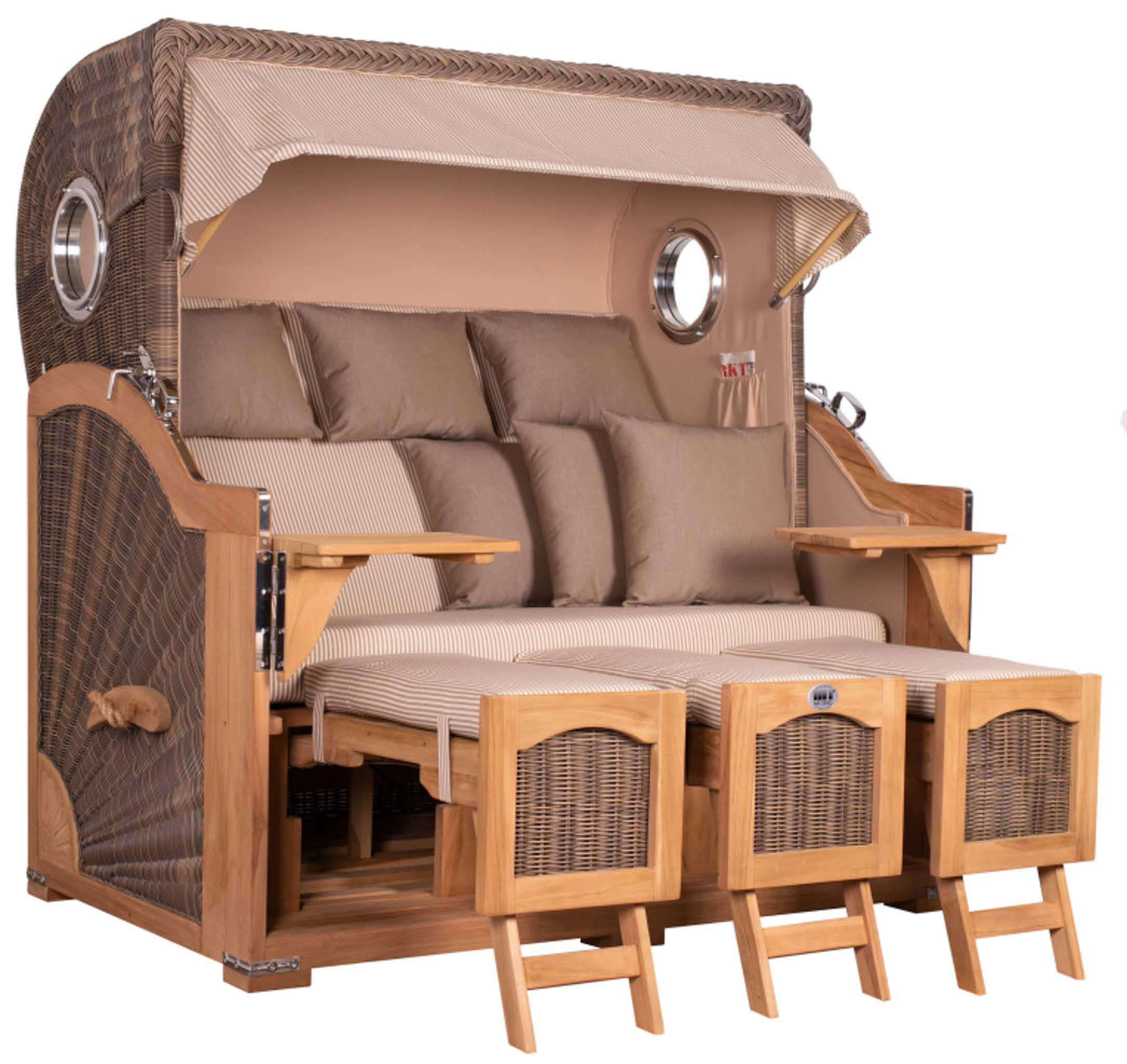 STRANDKORB XXL Düne Grande Teak PE Grey - Beige/Braun, Metall (170/170/95cm) - Mr. Deko