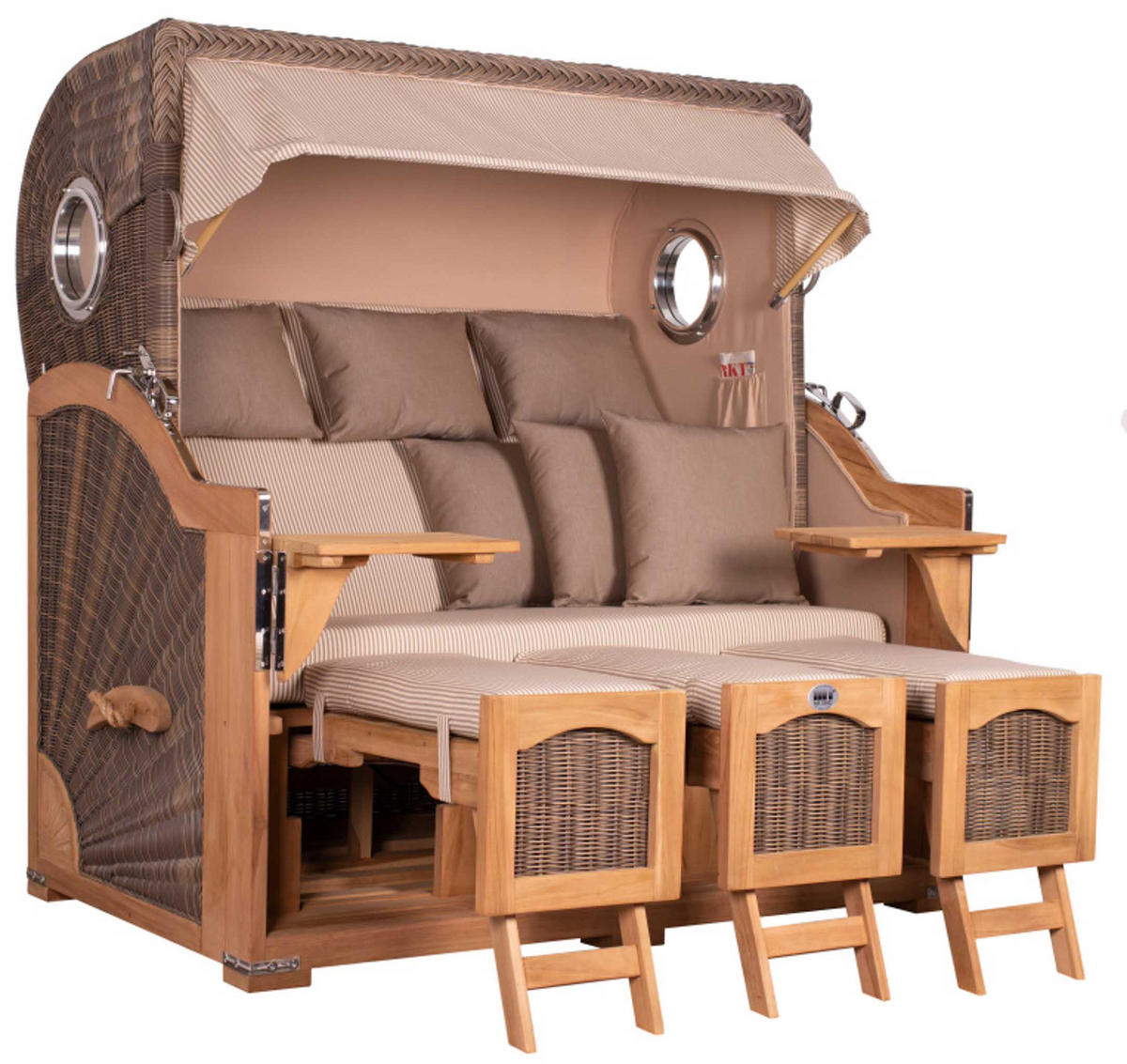 STRANDKORB XXL Düne Grande Teak PE Grey - Beige/Braun, Metall (170/170/95cm) - Mr. Deko