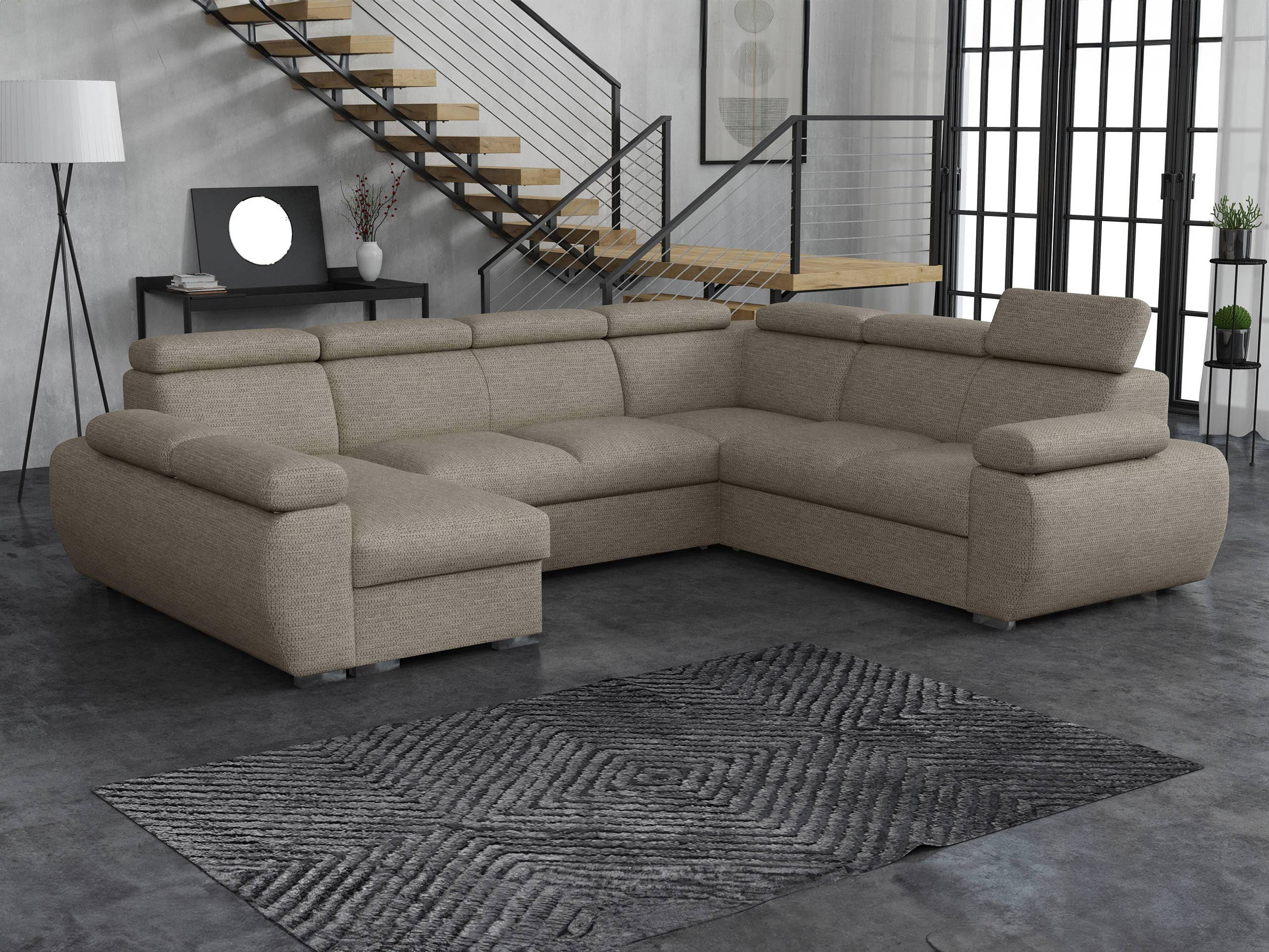 WOHNLANDSCHAFT Boston U, Seite: Links - LC+2P+R+2R - Chromfarben/Hellbraun, Holz/Textil (325/98/260cm) - MIRJAN24