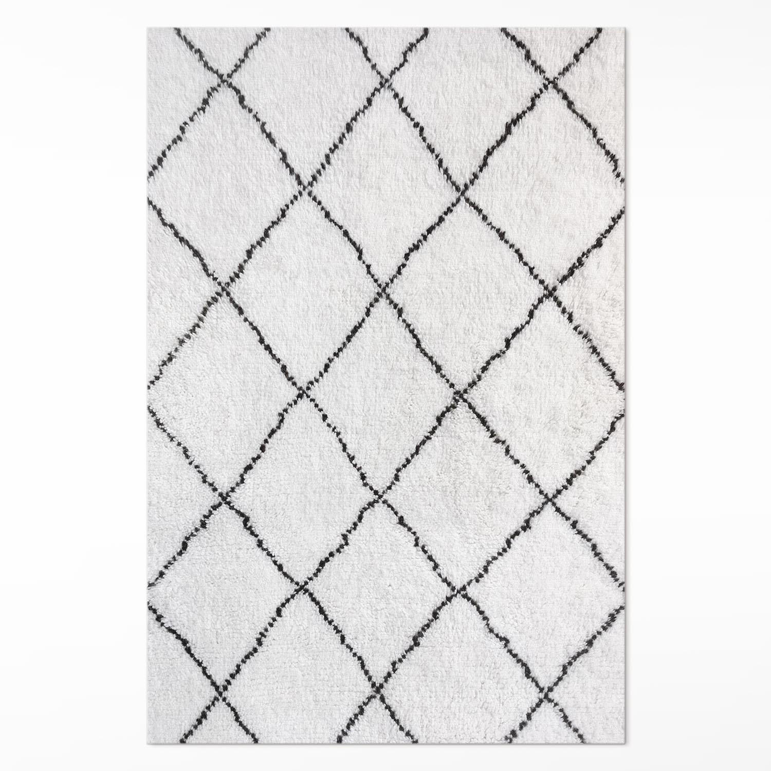 TEPPICH 150x225 cm Schwarze Linien Plüsch-Imitation Muster - Schwarz/Weiß, Kunststoff (150/225cm) - Wallfluent