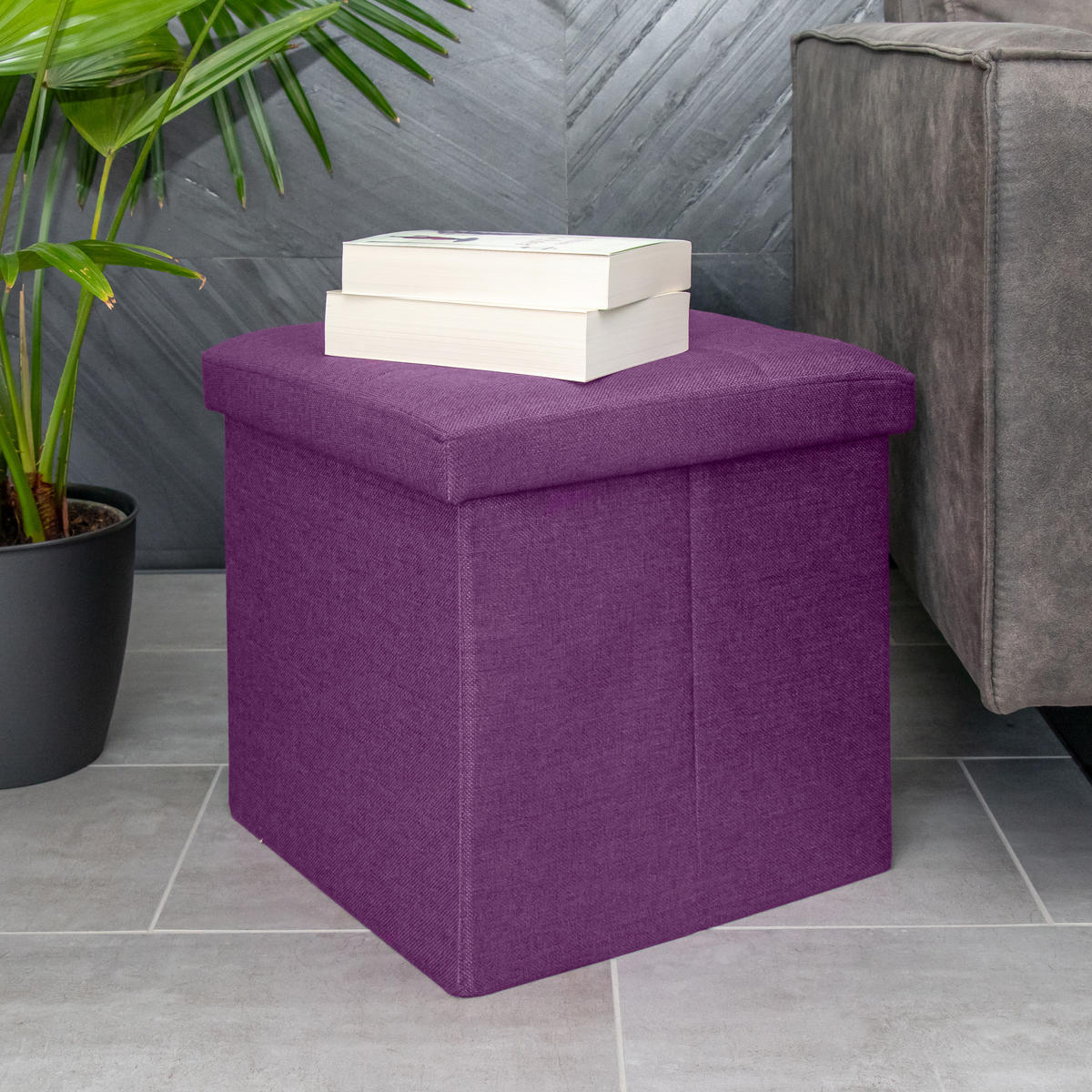 SITZHOCKER Faltbar mit Stauraum 38/38/38 cm (Lila) - Lila, Textil (38/38/38cm) - Intirilife