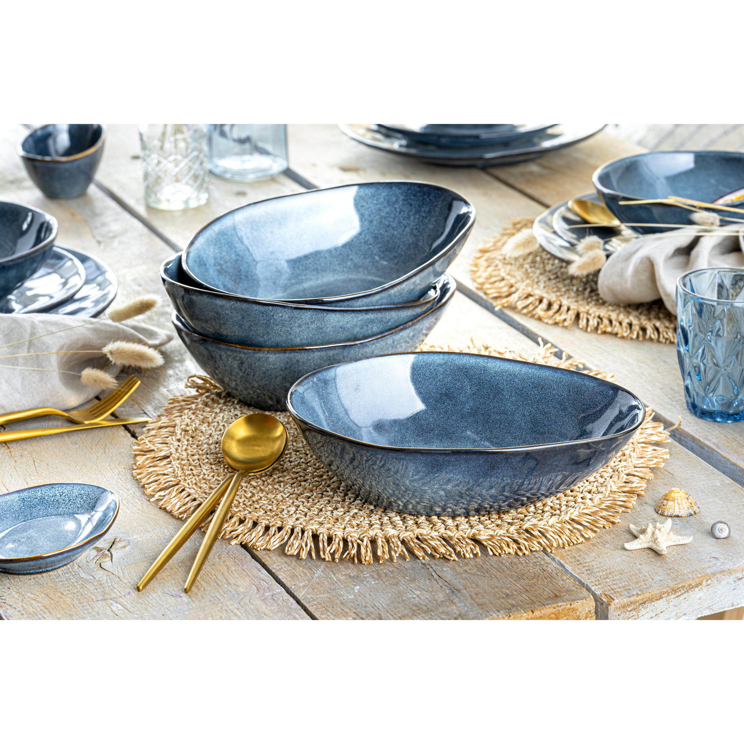 SALATSCHALEN SET DARWIN - 4 teilig aus Steingut - Blau, Keramik (20cm) - Sänger
