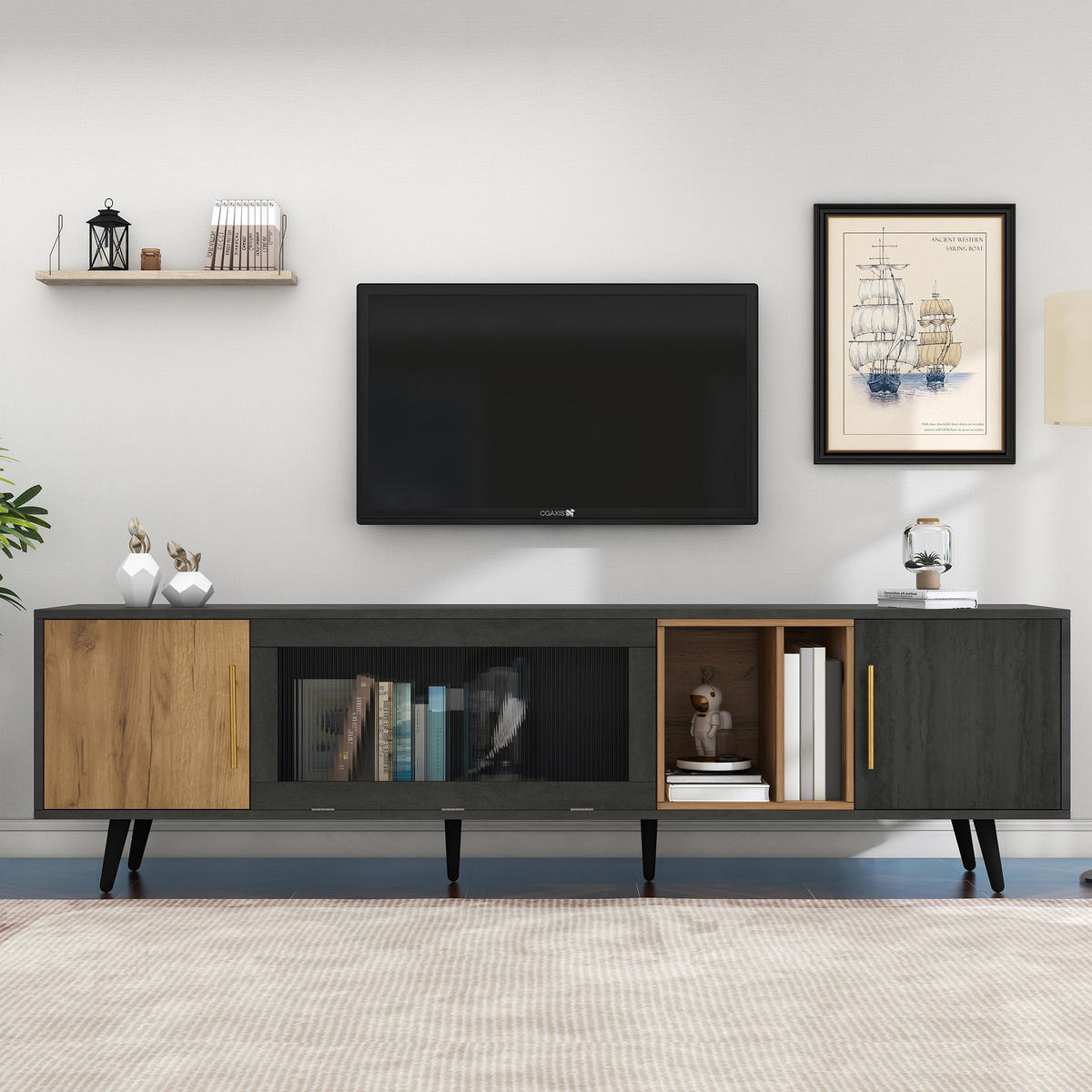 LOWBOARD 200/40/55.5 cm in Grau und Braun aus MDF mit Kabelmanagement - Grau, Holzwerkstoff (40/55.5/200cm) - OKMYHOME