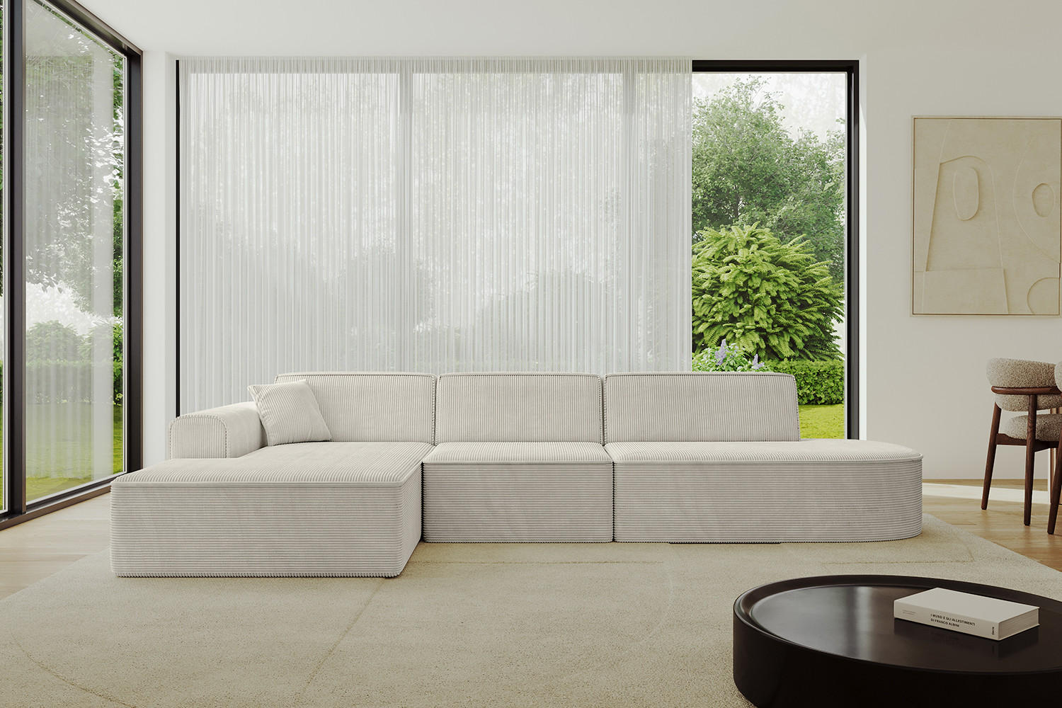 ECKSOFA Ottomane Links IREA-L2-v3 - 328x171x79 cm Hellgrau - Ecru/Beige, Holzwerkstoff/Textil (328/171cm) - ALTDECOR