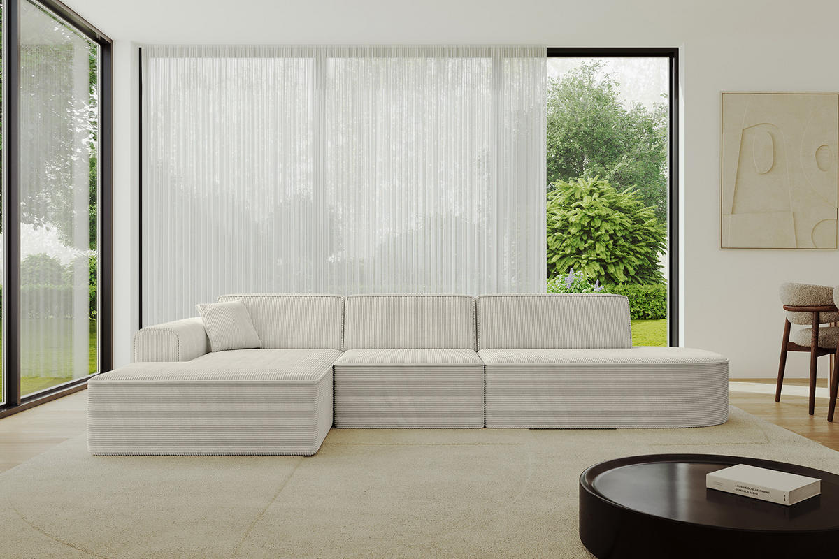 ECKSOFA Ottomane Links IREA-L2-v3 - 328x171x79 cm Hellgrau - Ecru/Beige, Holzwerkstoff/Textil (328/171cm) - ALTDECOR