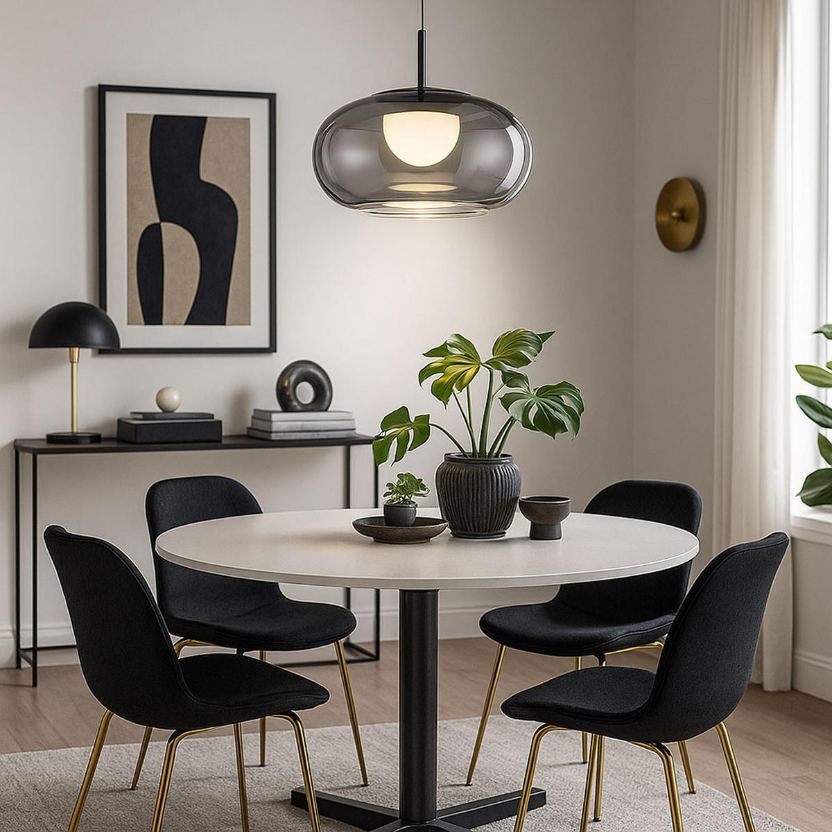 LED HÄNGELEUCHTE Metall Schwarz Glas Rauch - Bernsteinfarben, Glas (20/20/150cm) - Globo Lighting