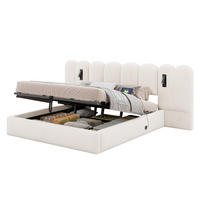 BOXBETT 180/200 mit Wolken Kopfteil, Bettkasten/Leselampe/USB, Samt, Beige - Beige, Holz/Textil (180/200cm) - LVHOM