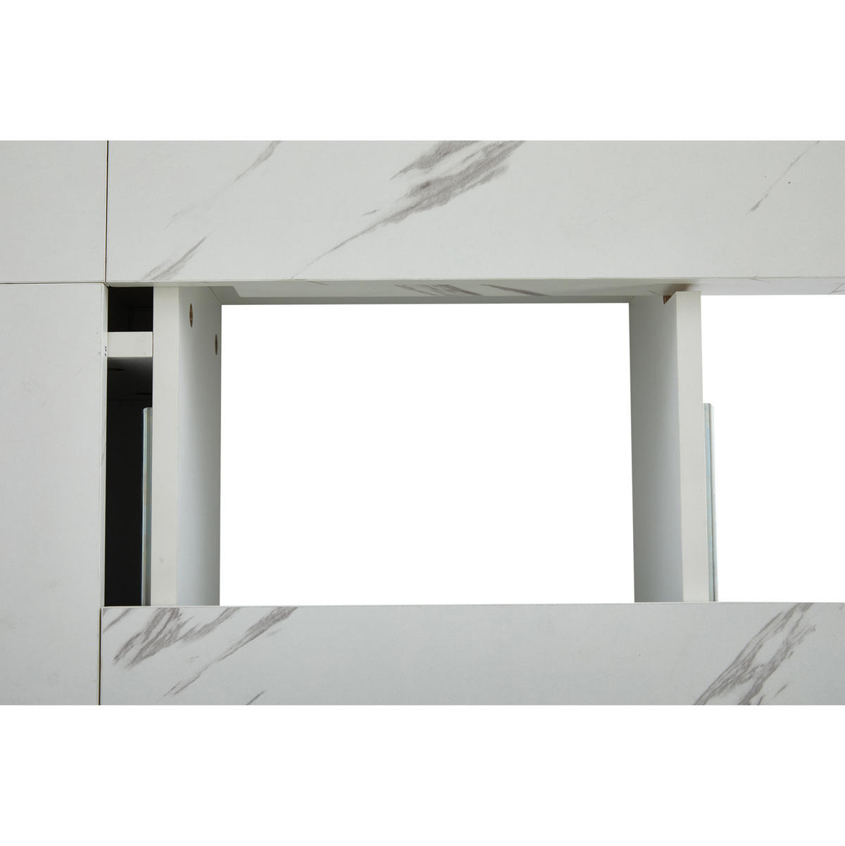 KONFERENČNÍ stolek, 90/90/25 cm bílý, s mramorovým dekorem a 4 zásuvkami - bílá, kompozitní dřevo (90/90/25cm) - BEAOK