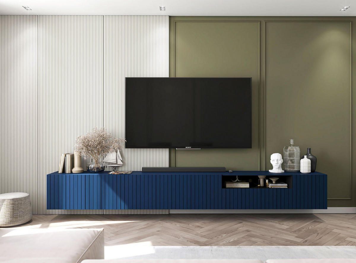 TV-LOWBOARD 2-er Set Elpis2 Marineblau Matt Glamour 150 cm - Blau, Holzwerkstoff (300/37.5/36.5cm) - Meble Lindner