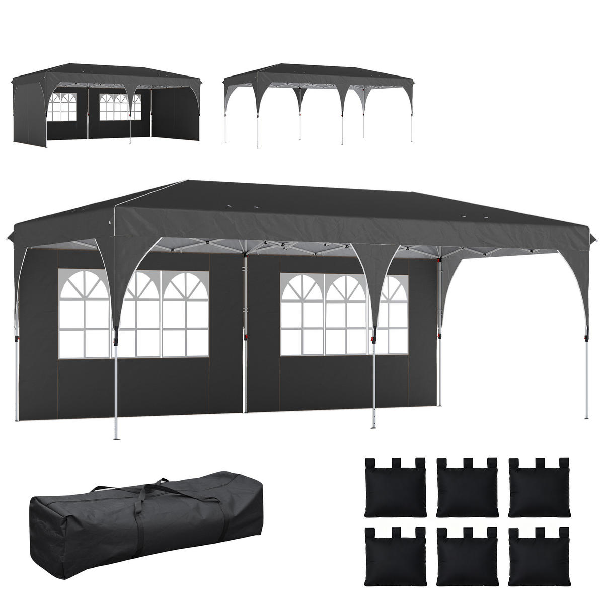 POP-UP-FALTZELT, 6×3m, hellgrau - Schwarz, Textil (300/275/595cm) - Vallsero