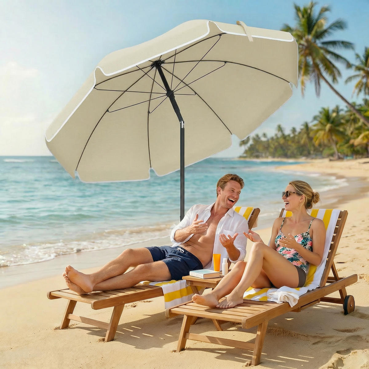 STRANDSCHIRM Metall Polyester Beige - Beige, Metall (150/150cm) - Outsunny