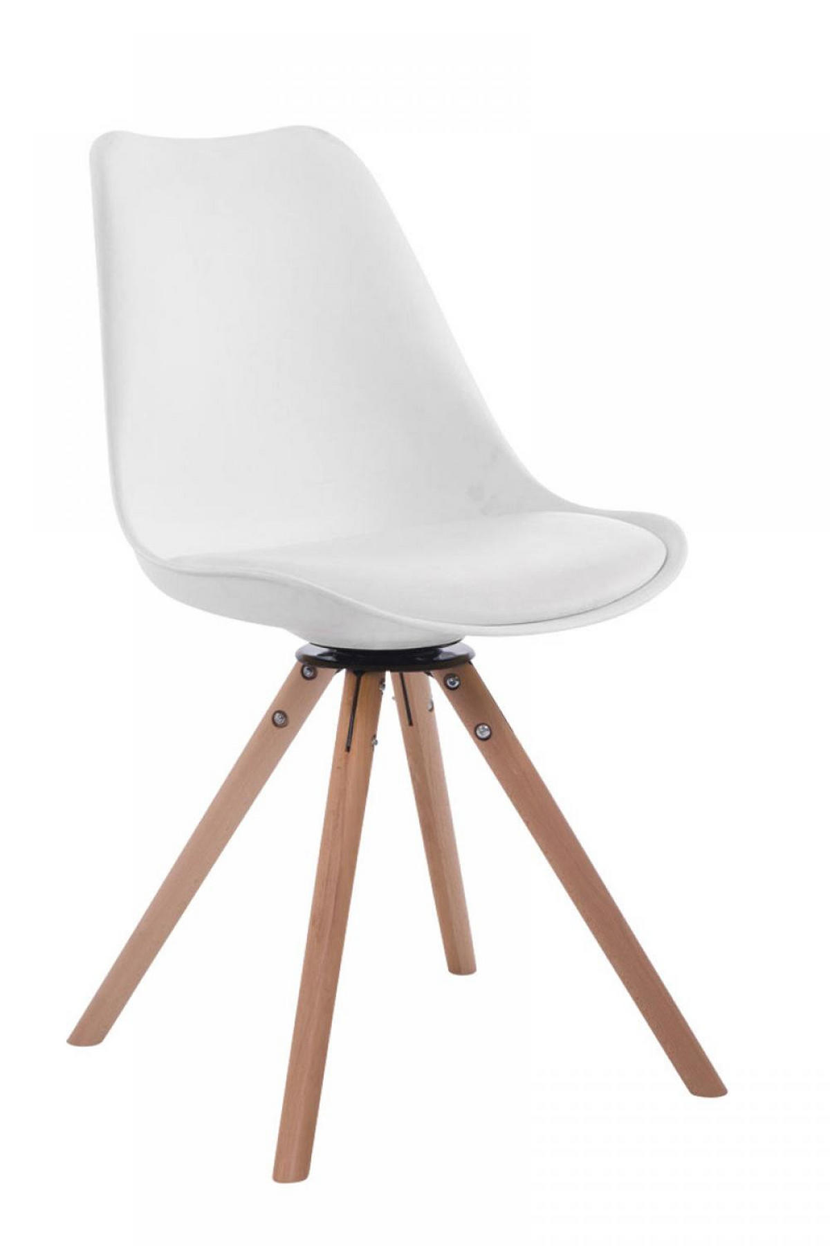 STUHL Lederlook weiß - Eukalyptusholzfarben/Weiß, Holz/Textil (48/84/56cm) - CLP