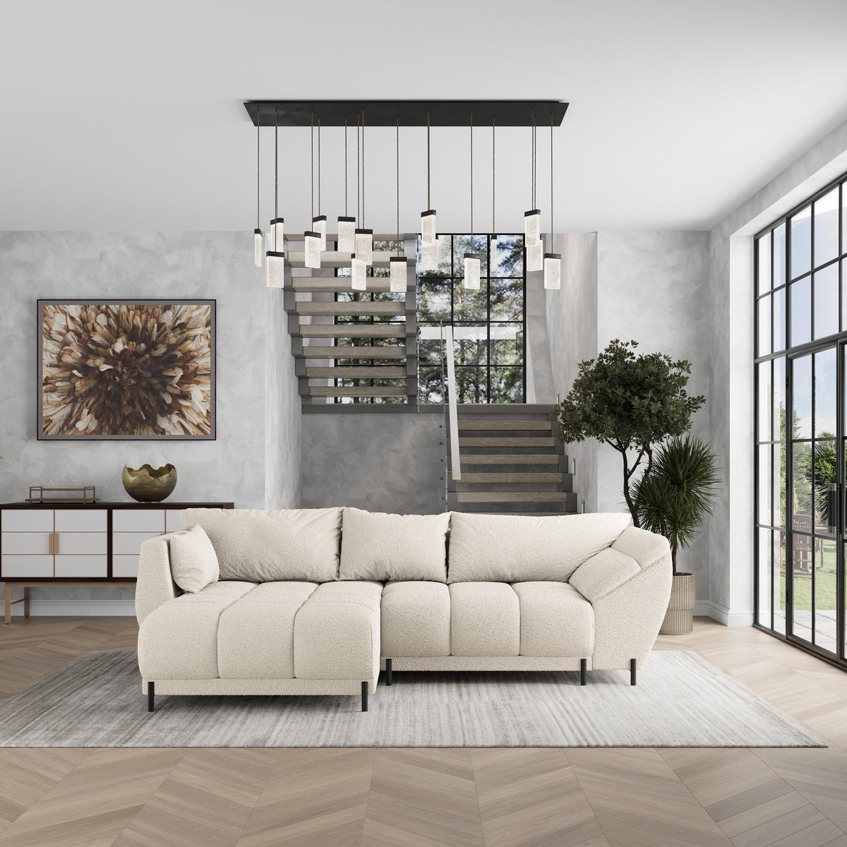 ROHOVÁ SEDAČKA VESTANO krémová - černá/krémová, kov/dřevo (287/182cm) - MASSENO