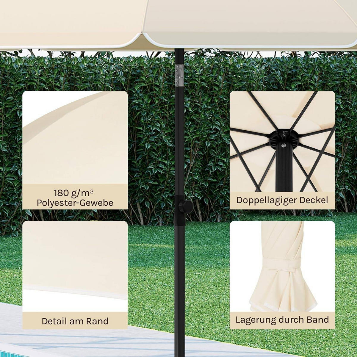 SONNENSCHIRM, Balkonschirm Strandschirm UV-beständig wasserdicht - Beige, Metall (155/155cm) - Woltu