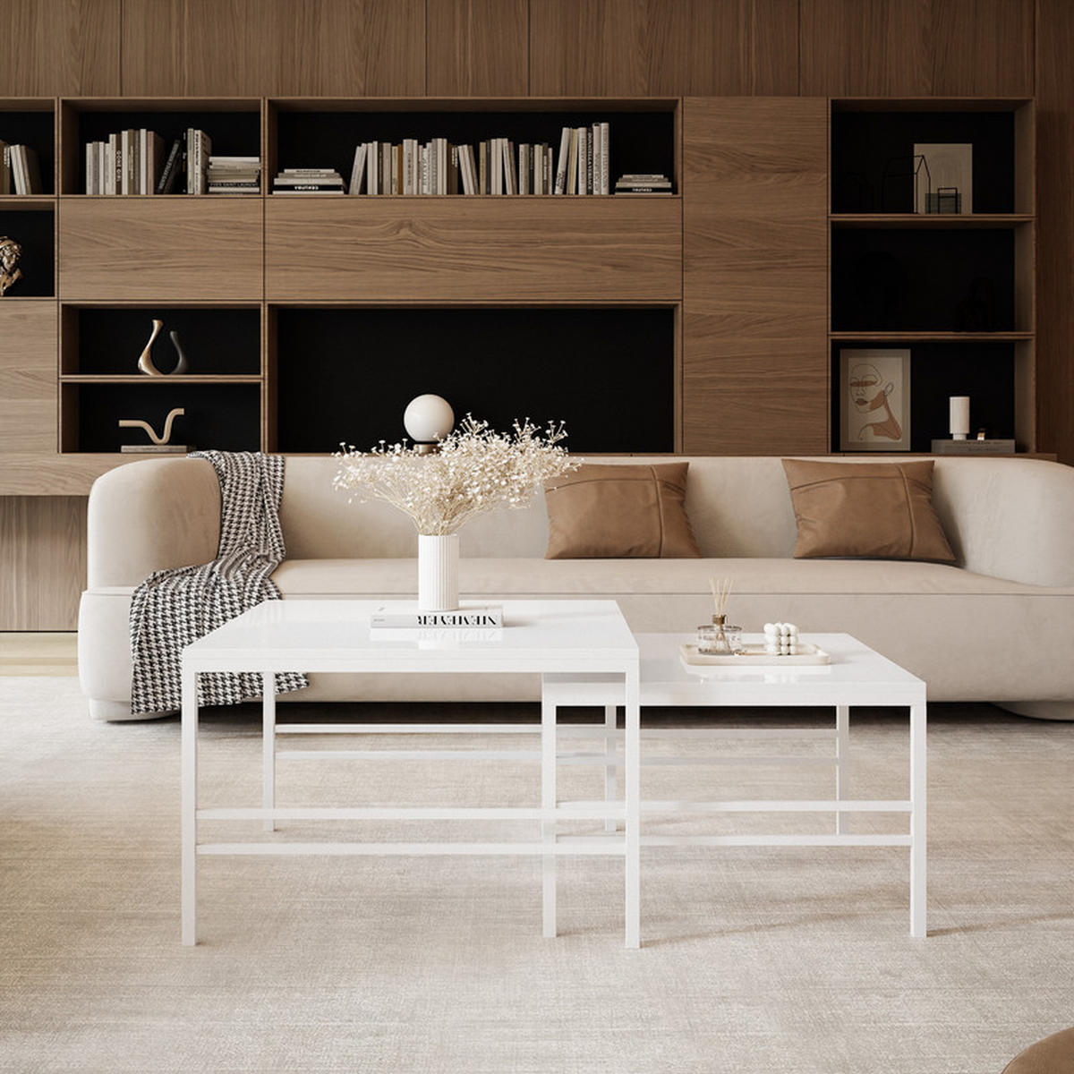 COUCHTISCH Weiße Glanz Weiße Rahme - Weiß Hochglanz/Weiß, Metall (70/70/46cm) - Idohome
