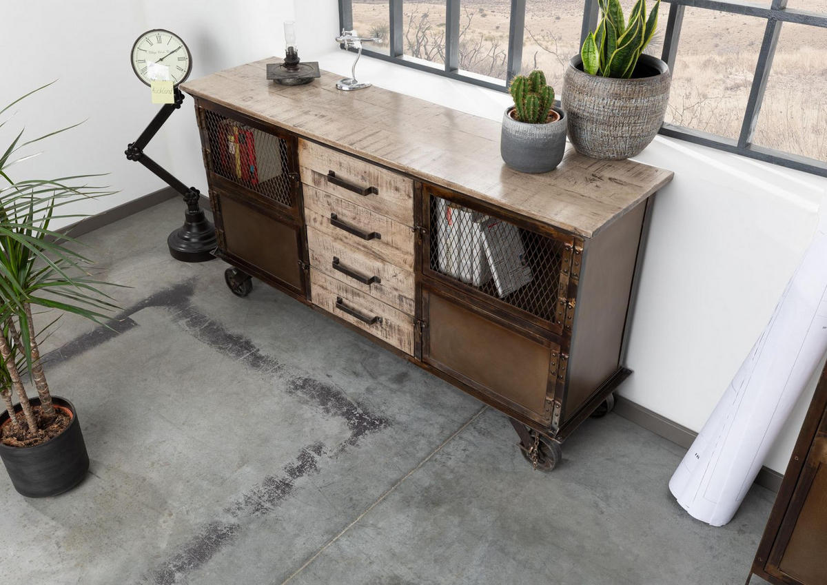 SIDEBOARD Mango 153x40x80 braun lackiert HEAVY INDUSTRY #253 - Braun, Holz (153/80/40cm) - Massivmoebel24