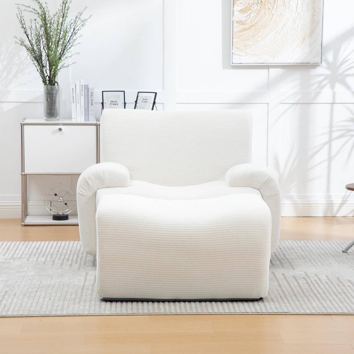 SESSEL DE-35123 mit Hocker Ivory - Weiß, Textil (94/78.5/113cm) - ComfortXL