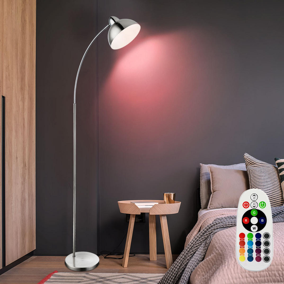 LED STEHLEUCHTE ANITA Silber Nickel-Matt - Silberfarben, Metall (50/23/155cm) - Globo Lighting