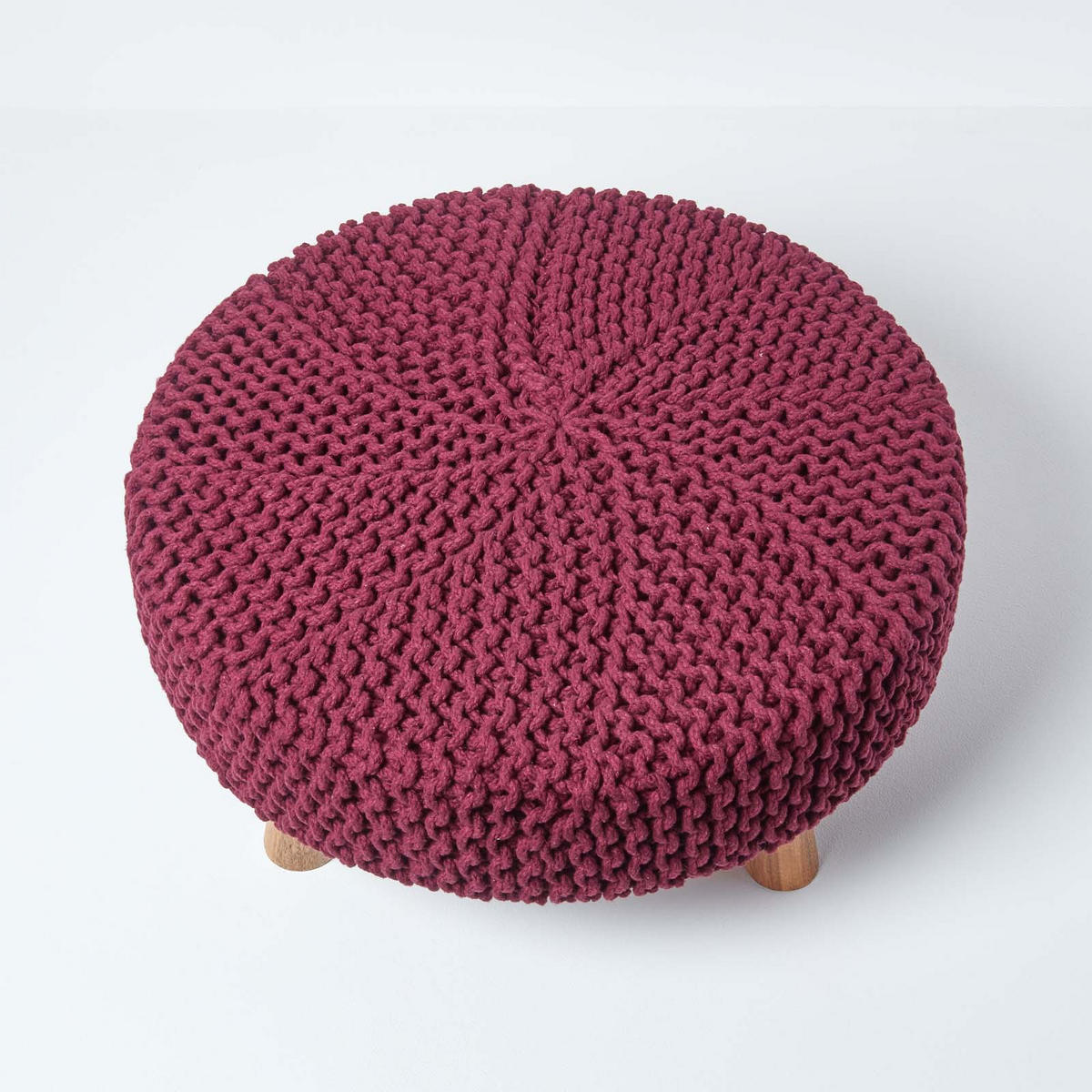 STRICK-HOCKER weinrot, rund 62/62/30 cm - Weinrot, Textil (62/30/62cm) - Homescapes