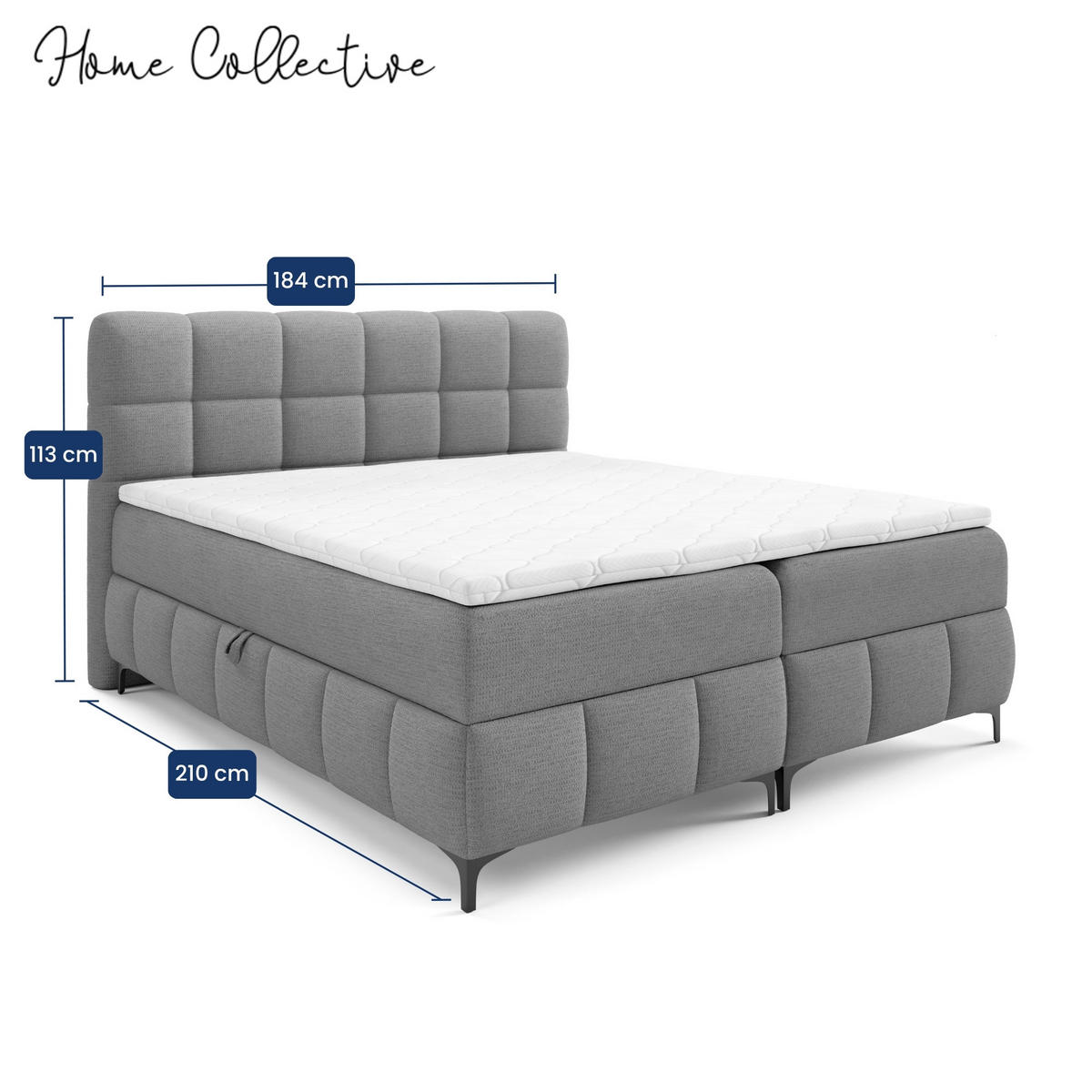 BOXBETT mit Stauraum und Topper 180x200 cm Grau - Grau, Textil (180/200cm) - Home Collective