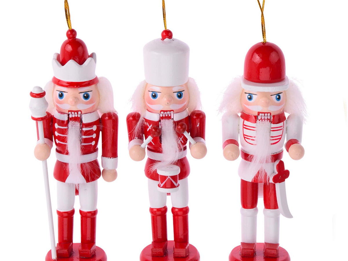 LAALU CHRISTBAUMKUGEL-SET 3 Dekorationen Nussknacker rot mix 12,5 cm - Rot, Holzwerkstoff (20/14/25cm) - LAALU