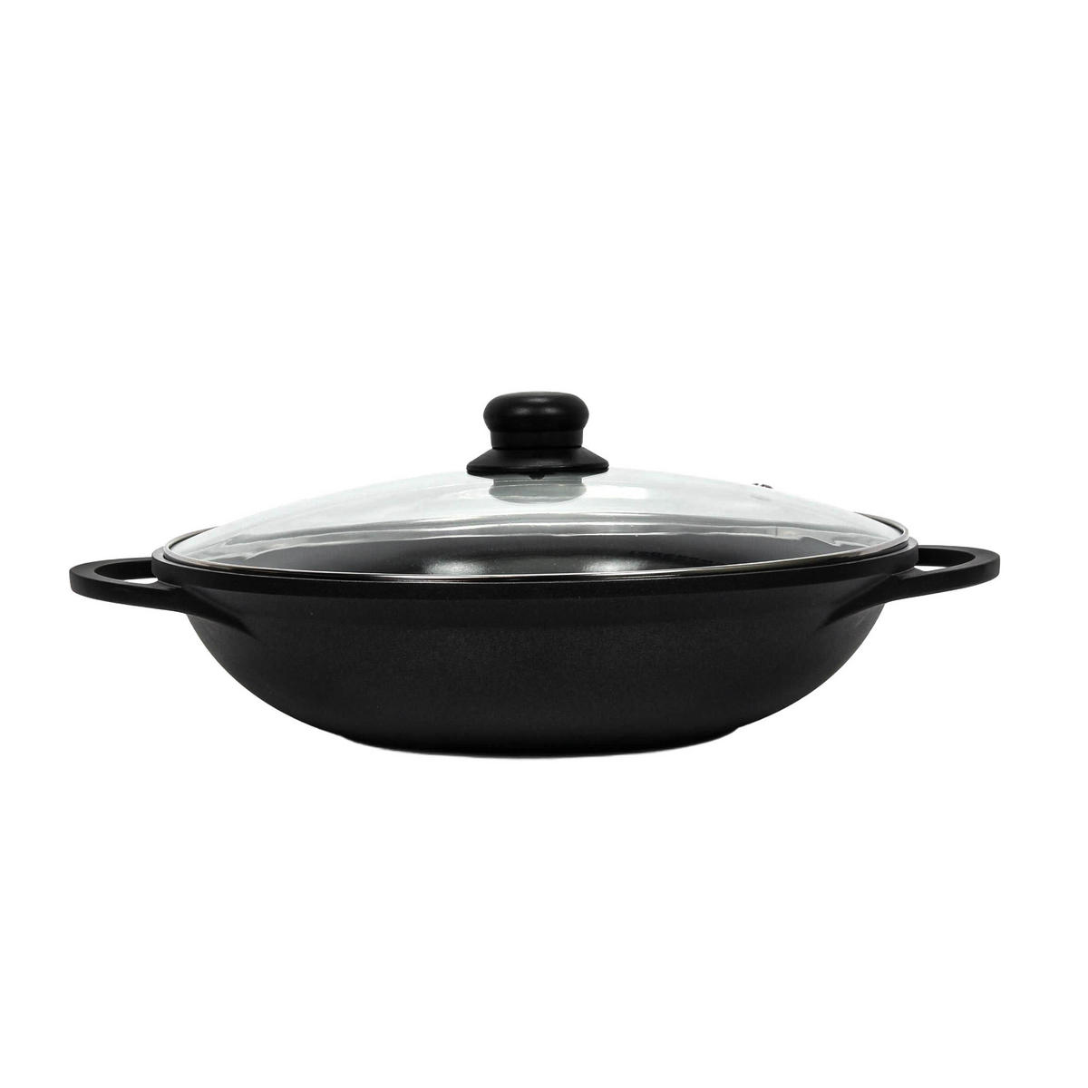 WOK mit Glasdeckel Ø 32 cm - Schwarz, Metall (32cm)