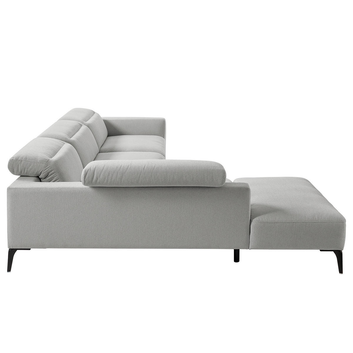 ECKSOFA mit Ottomane - Hellgrau/Schwarz, Textil/Metall (325/238cm) - home24