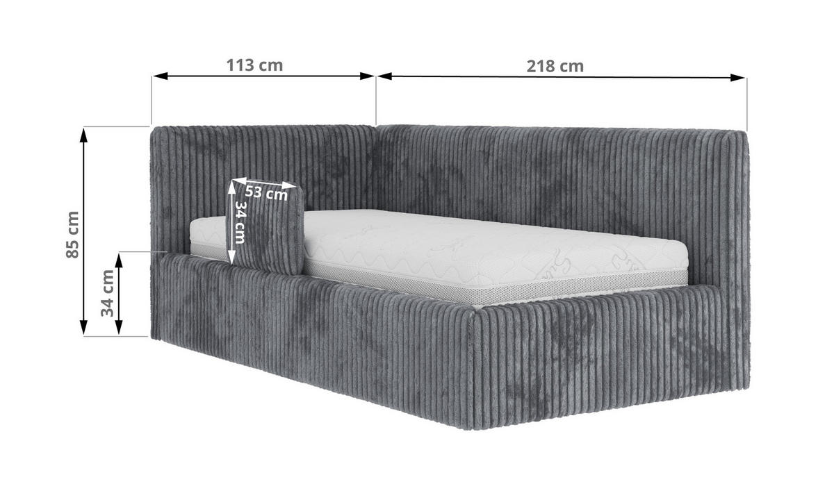 POLSTERBETT TILVO ALTA 90/200 - Grau Cord - Multitaschenfederkernmatratze - Links - Grau, Textil (90/200cm) - MKS
