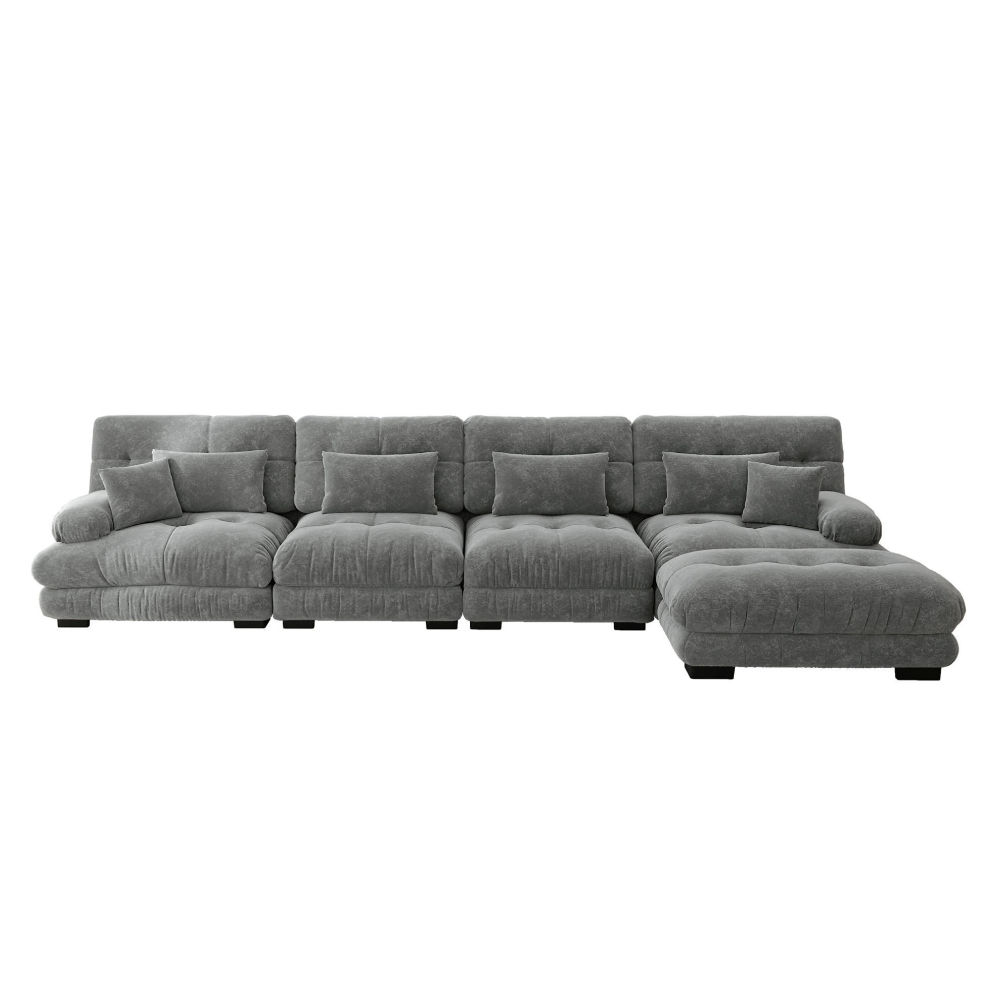 ECKSOFA 406/145/81 cm in Grau aus Chenille mit beweglichem Ottoman - Grau, Textil (145/406cm) - Flora Grace