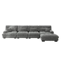 ECKSOFA 406/145/81 cm in Grau aus Chenille mit beweglichem Ottoman - Grau, Textil (145/406cm) - Flora Grace