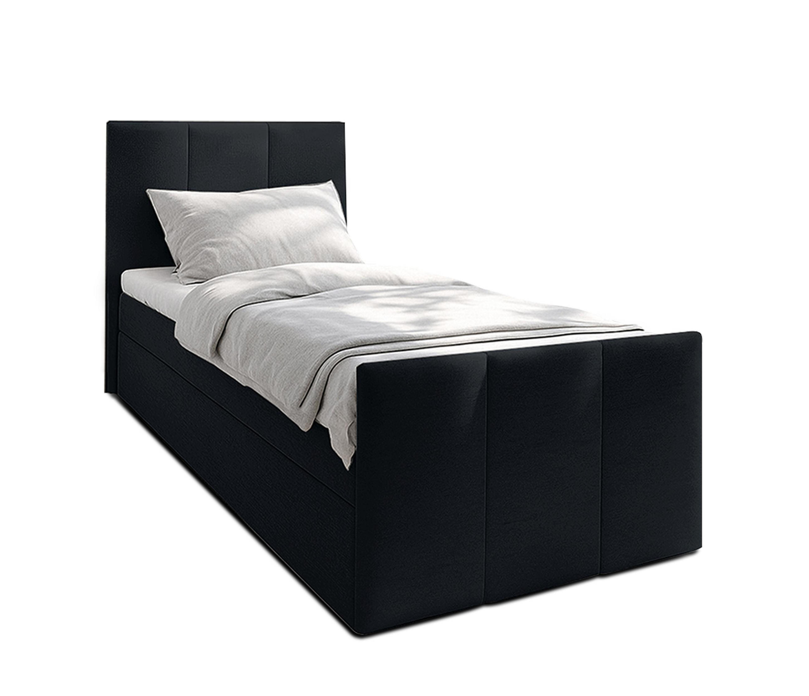 BOXBETT LEVENTE 120x200 cm mit Bettkasten und Matratze - Schwarz - Schwarz, Holz/Holzwerkstoff (120/200cm) - AX Living