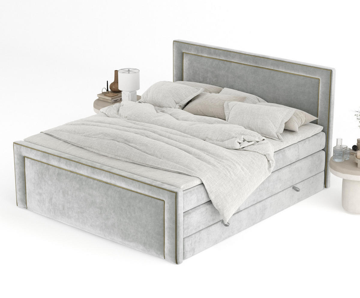 BOXSPRINGBETT Luxora Hellgrau 200/200 cm - Hellgrau/Schwarz, Holz/Holzwerkstoff (200/200cm) - Maison de Reve