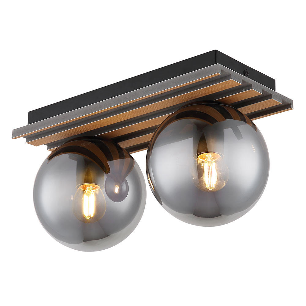 DECKENLEUCHTE PARSONS Metall Glas Schwarz 2-flammig - Schwarz, Glas (35/15/20cm) - Globo Lighting
