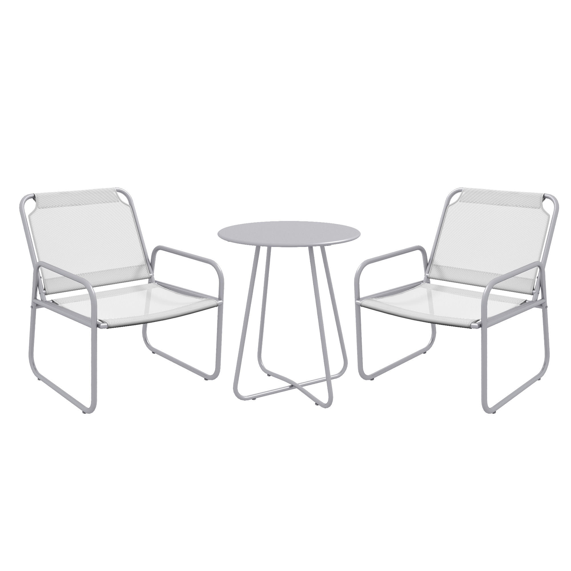 BISTRO-SET, Stahl, Mesh, Grau - Grau, Metall - Outsunny