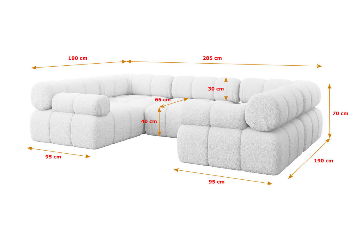 WOHNLANDSCHAFT modulares Sofa Birno-U1 - 285x190x70 cm Weiß Bouclé - Weiß, Holzwerkstoff/Textil (285/70/190cm) - ALTDECOR
