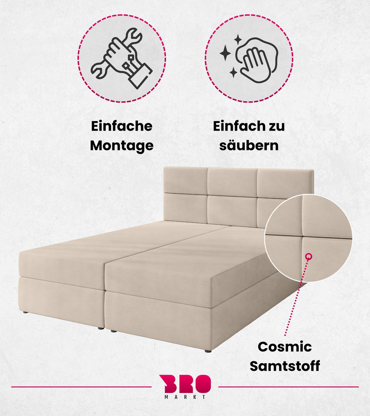BOXBETT Boston mit Topper 180/200 Ecru - Ecru, Holzwerkstoff/Textil (180/200cm) - Bromarkt
