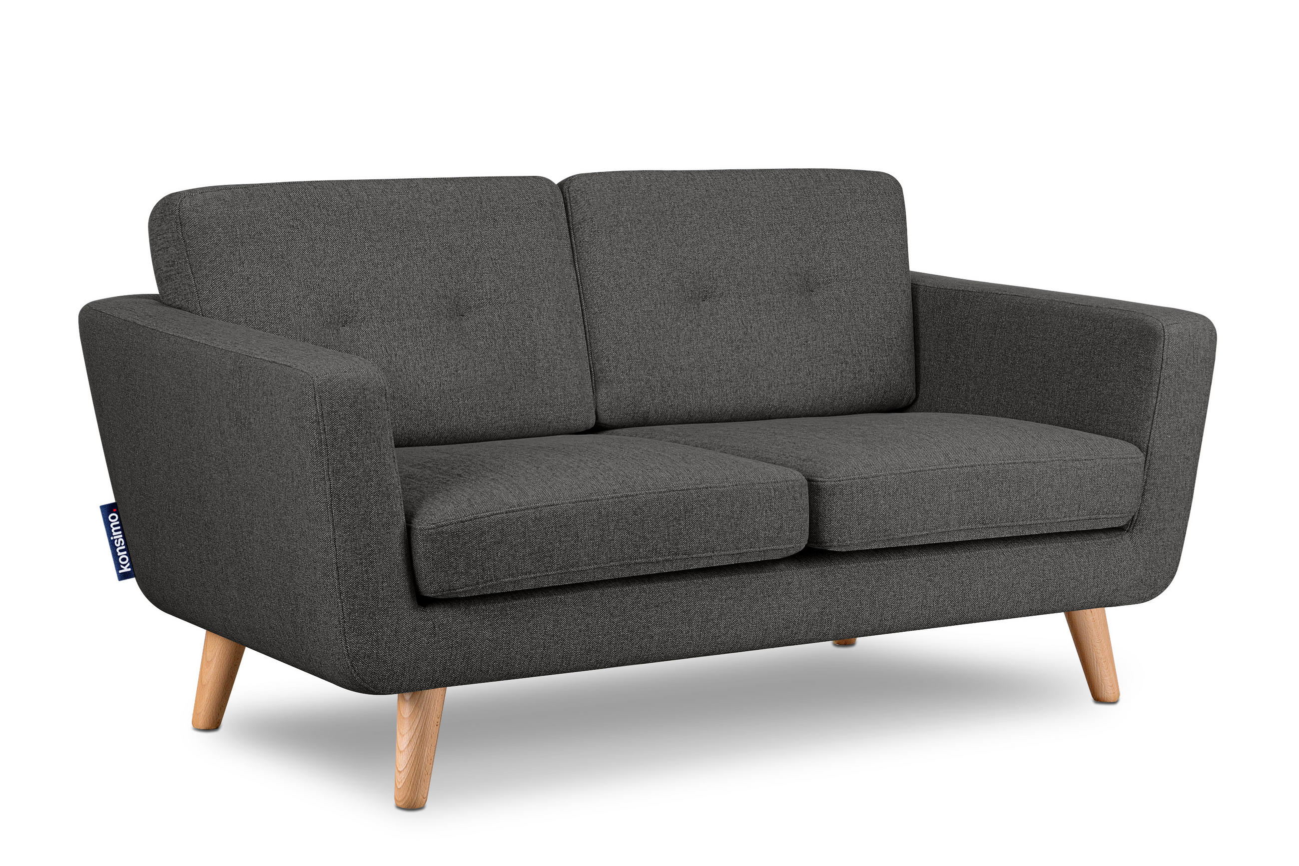 2-SITZER-SOFA TAGIO II mit Armlehnen, Graphit/Braun - Graphitfarben, Textil (88/80/153cm) - KONSIMO®