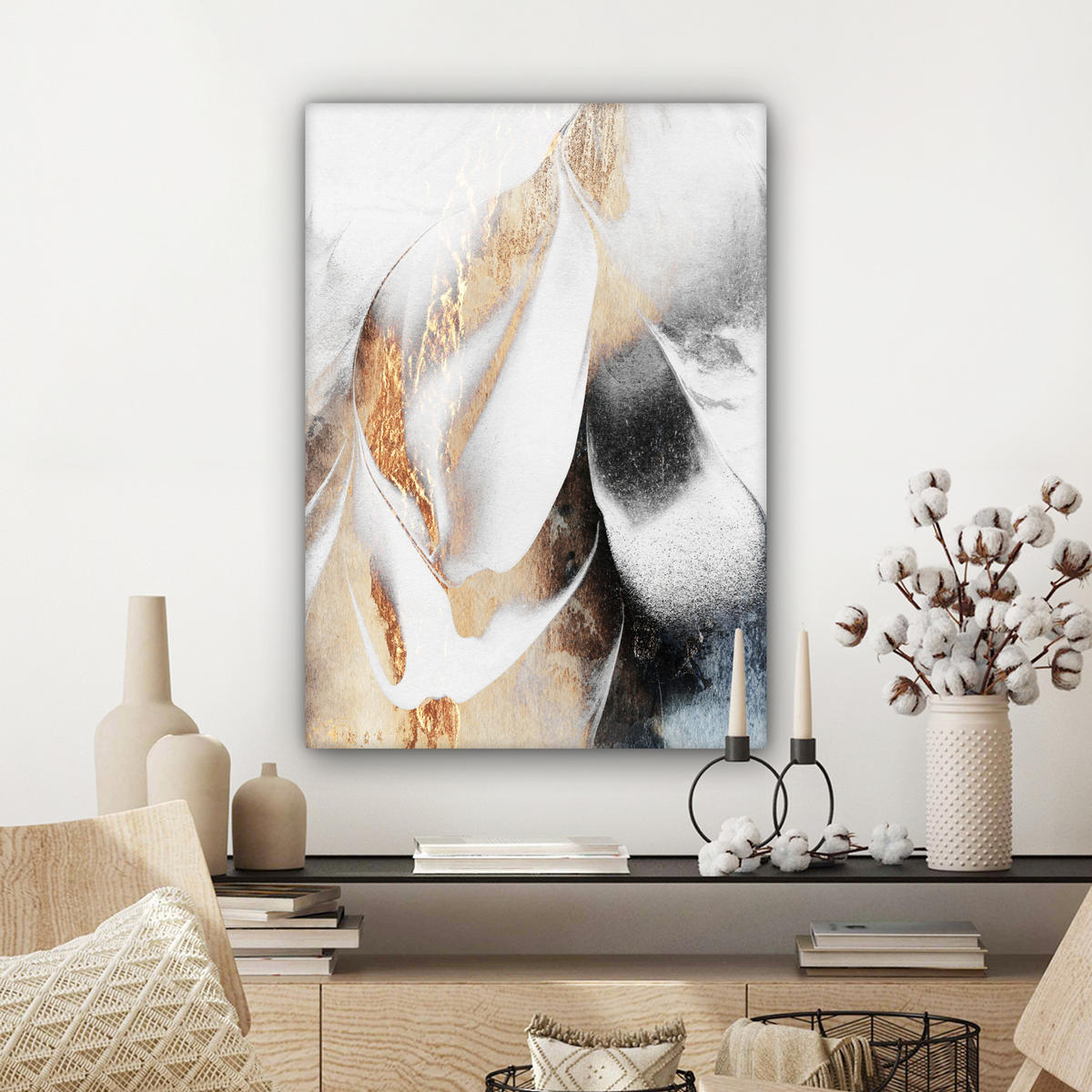 LEINWANDBILD Luxus - Abstrakt - Gold - Weiß 60x80 cm - Goldfarben, Textil (60/80cm) - MuchoWow