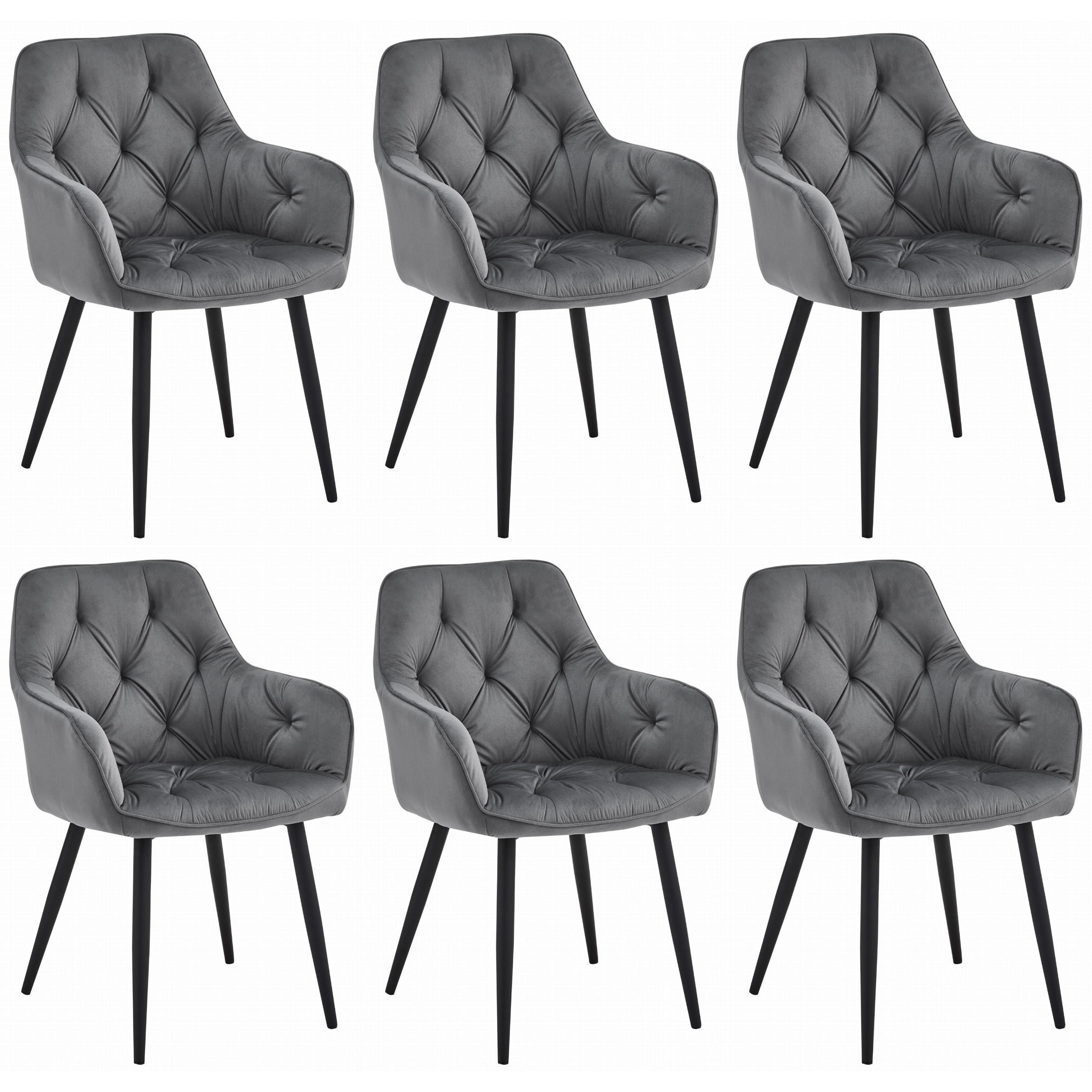 STUHL IRGOLI 6-er Set, Grau, Schwarz, mit Samtstoff gepolstert - Anthrazit, Textil/Metall (56/84/62cm) - Komodee