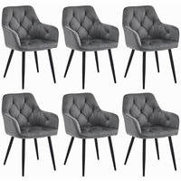 STUHL IRGOLI 6-er Set, Grau, Schwarz, mit Samtstoff gepolstert - Anthrazit, Textil/Metall (56/84/62cm) - Komodee